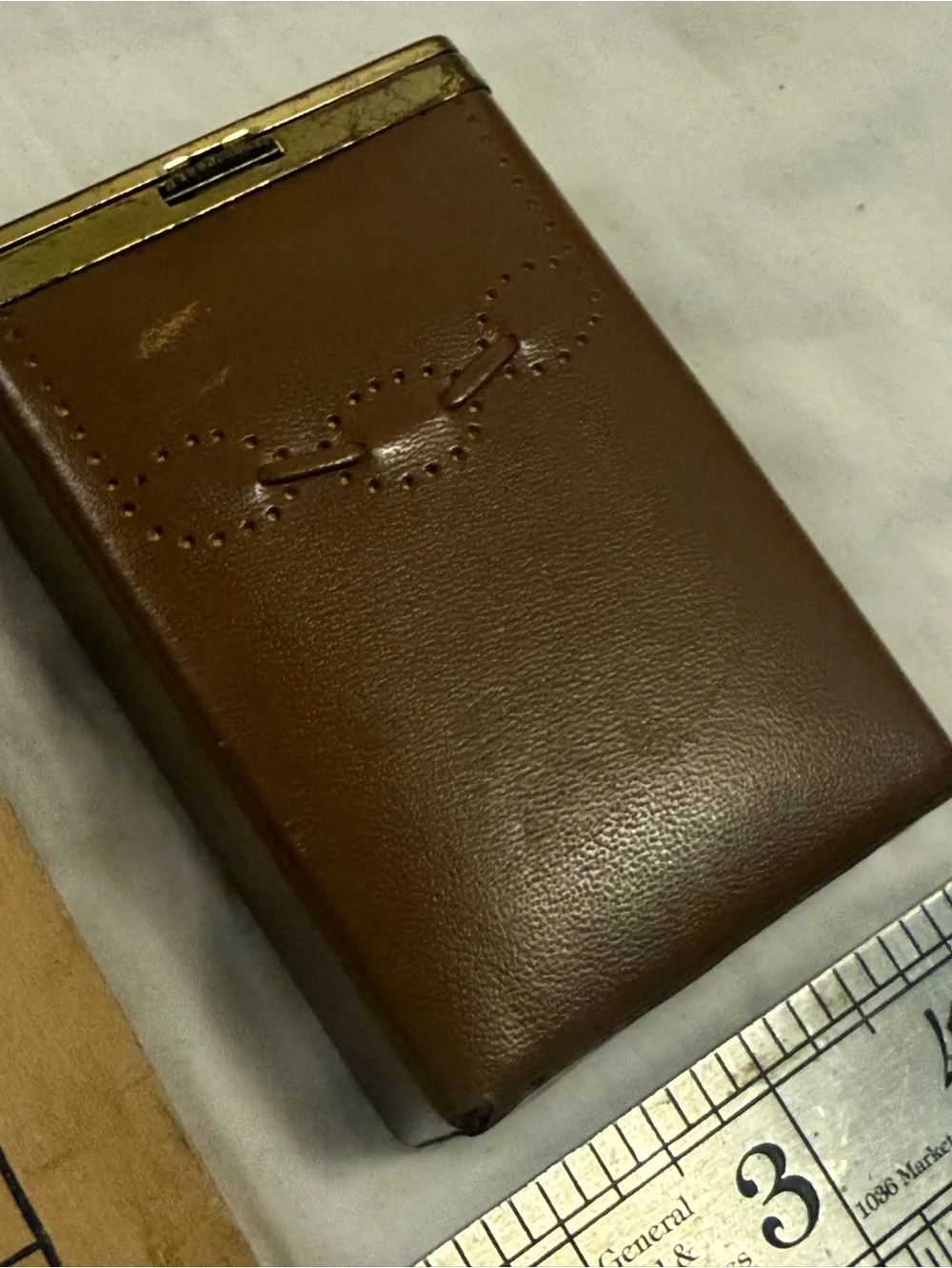 Vintage Brown Leather Card Holder Set with Woven Panel